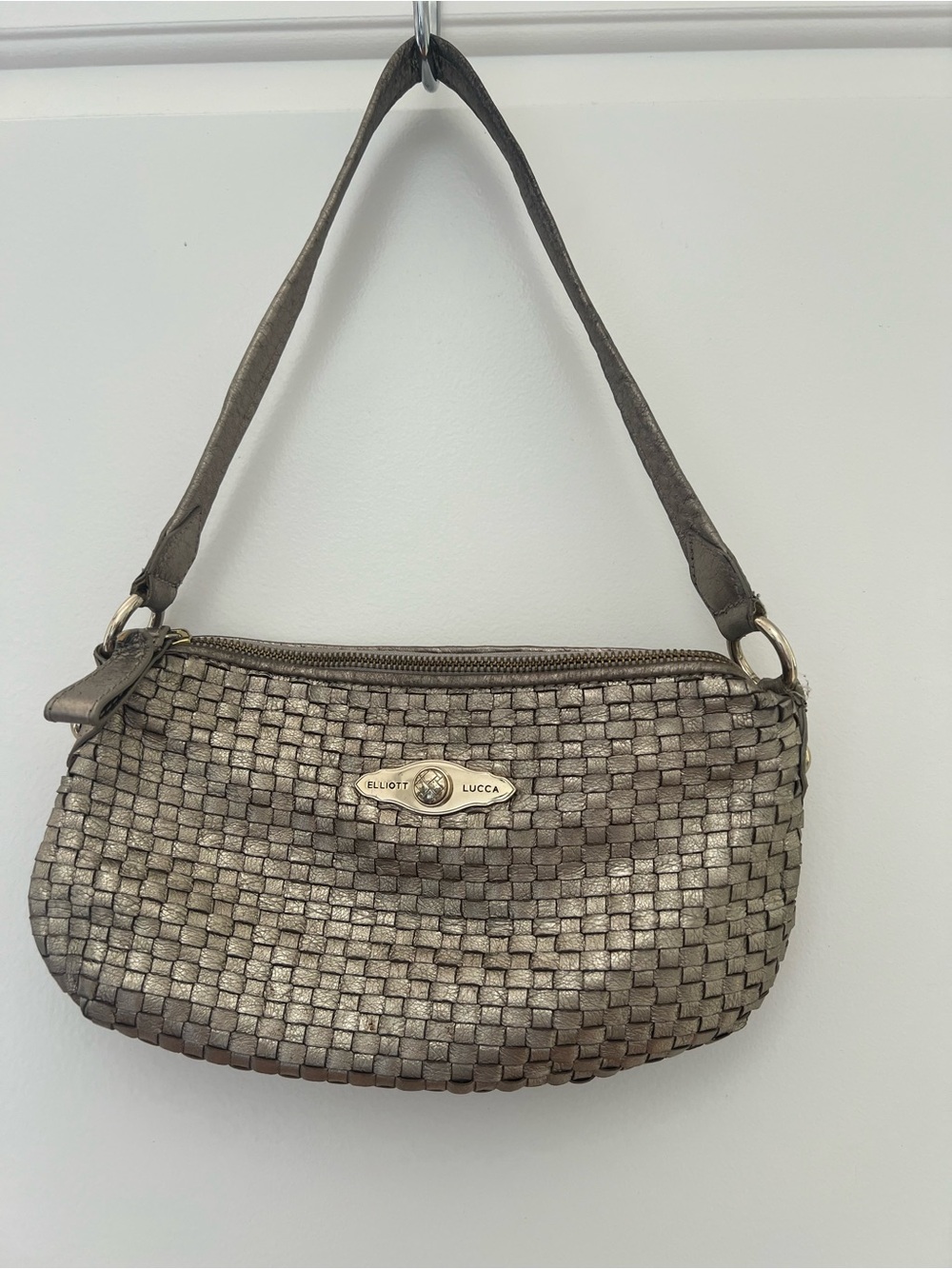 Elliott Lucca is Vintage metallic Woven Shoulder Bag in Pewter